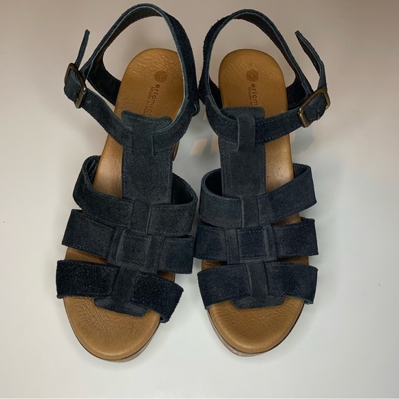 ERIC MICHAEL - SAVY Black Suede Wooden Style Platform Sandals - Picture 6 of 9